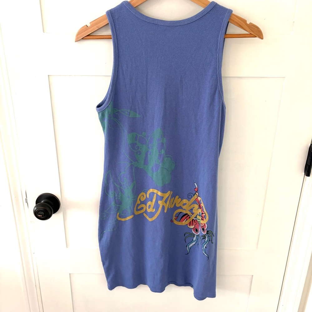 Ed Hardy Butterflies Rib Tank Dress in Pale Blue. Size XL. - Picture 6 of 12
